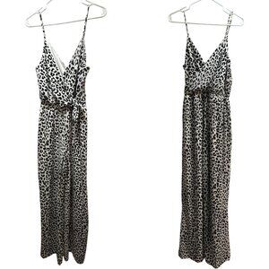 Express White & Black Animal Print  Leopard Faux Wrap Jumpsuit Woman's M